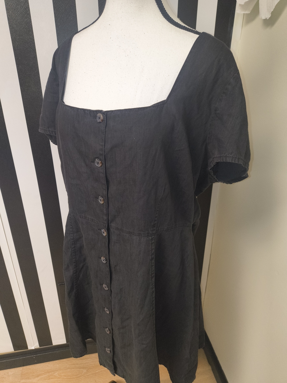 ASOS Curve Black Button-Front Square Neck Mini Dress - Picture 4 of 4